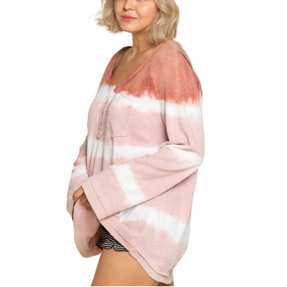 POL oversized pullover cotton henley pink ombre size small - Picture 3 of 11